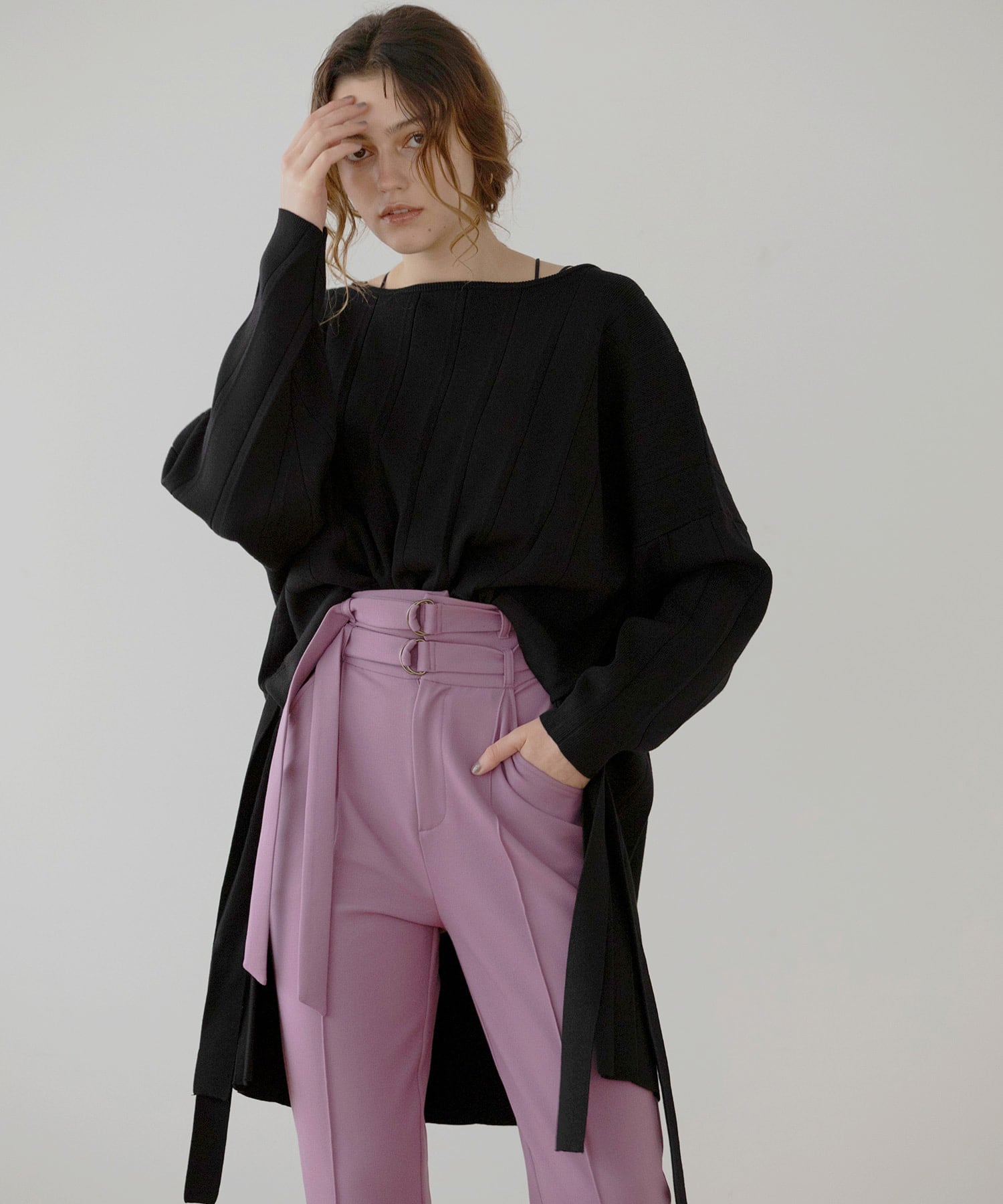 ミエリ インヴァリアント MIELI INVARIANT ダブルベルト　紫パンツ ミエリ インヴァリアント MIELI INVARIANT W Belt Tapered Pants