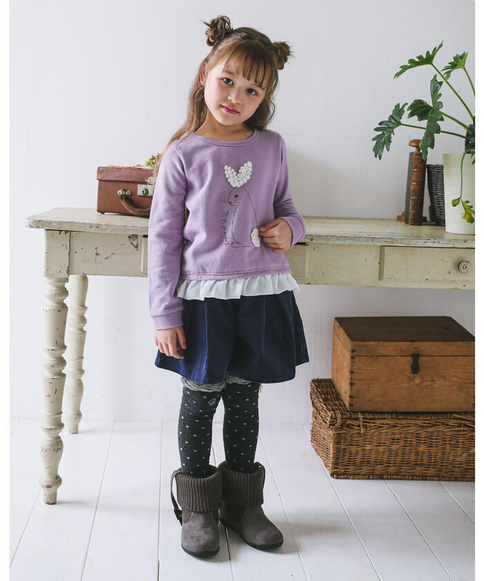 新品未使用　FL5　フランシュリッペ　仲良しうさぎのトレーナー セール】ループ 刺繍 シフォン フリル リス ウサギ ウラゲ