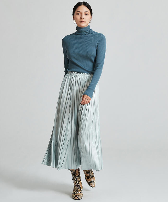 セール 30%OFF】レザーライクサテンプリーツ ミディスカート