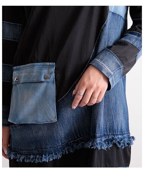 心躍るデニム切り替えの長袖ワンピース サワアラモード Sawa A La Mode D Fashion 心躍るデニム切り替えの長袖ワンピース サワアラモード Sawa A La Mode D Fashion
