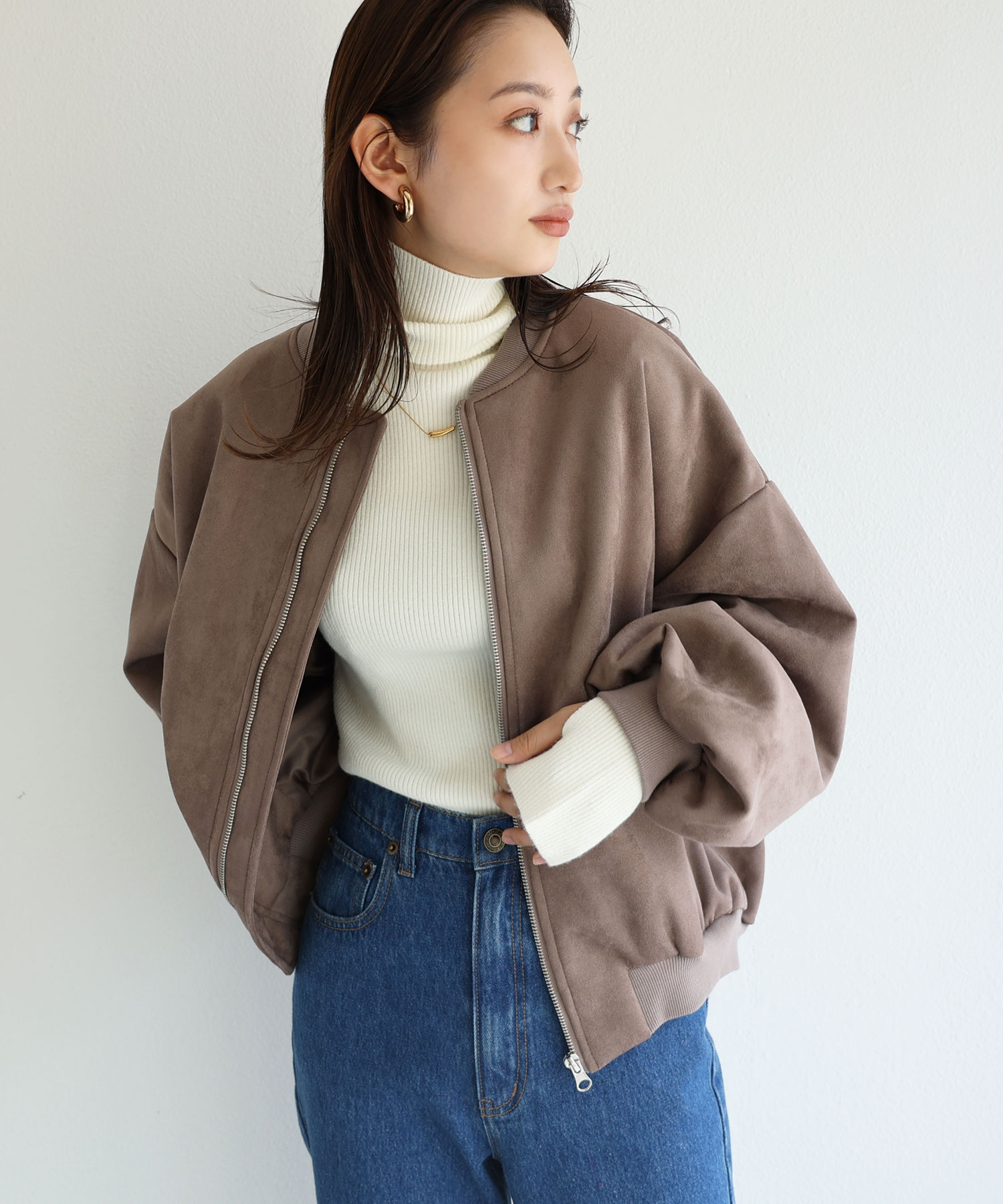 セール10%OFF】フェイクスエードボリューム袖ジップブルゾン(503625965