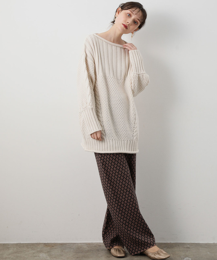 セール 30%OFF】【WEB限定】ダイヤ柄ジャカードニットパンツ セール 30%OFF】【WEB限定】ダイヤ柄ジャカードニットパンツ
