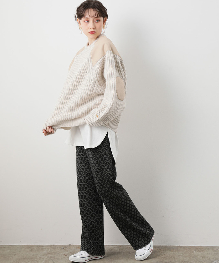 セール 30%OFF】【WEB限定】ダイヤ柄ジャカードニットパンツ セール 30%OFF】【WEB限定】ダイヤ柄ジャカードニットパンツ