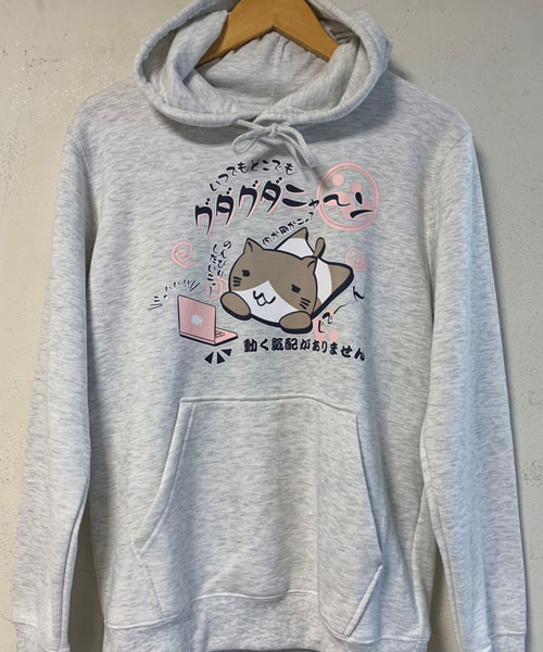 b4022【ねこぶちさん】レディース　パーカー　長袖　イラスト　猫　青　L クーポン】【猫渕さん】ねこぶちさん スウェットプルパーカー