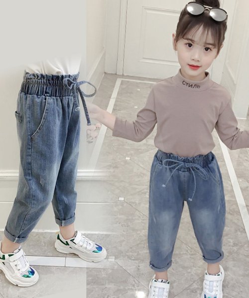 セール キッズデニムパンツ 可愛い 新作 韓国子供 女の子 ダメージ 長ズボン ファッション ジュニア 女児 ボトムス 韓国子ども服 ミニミニストア Miniministore D Fashion