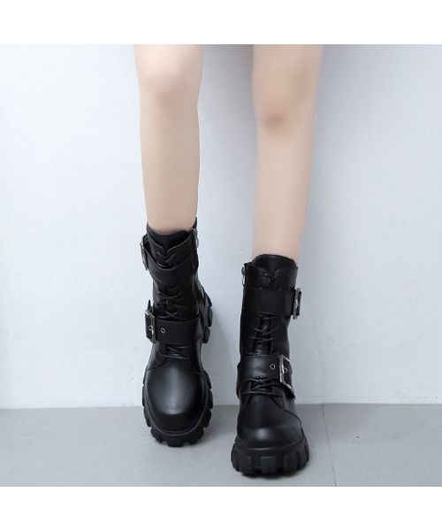 セール 33%OFF】コンバットブーツ コマンドソール 厚底 ショートブーツ