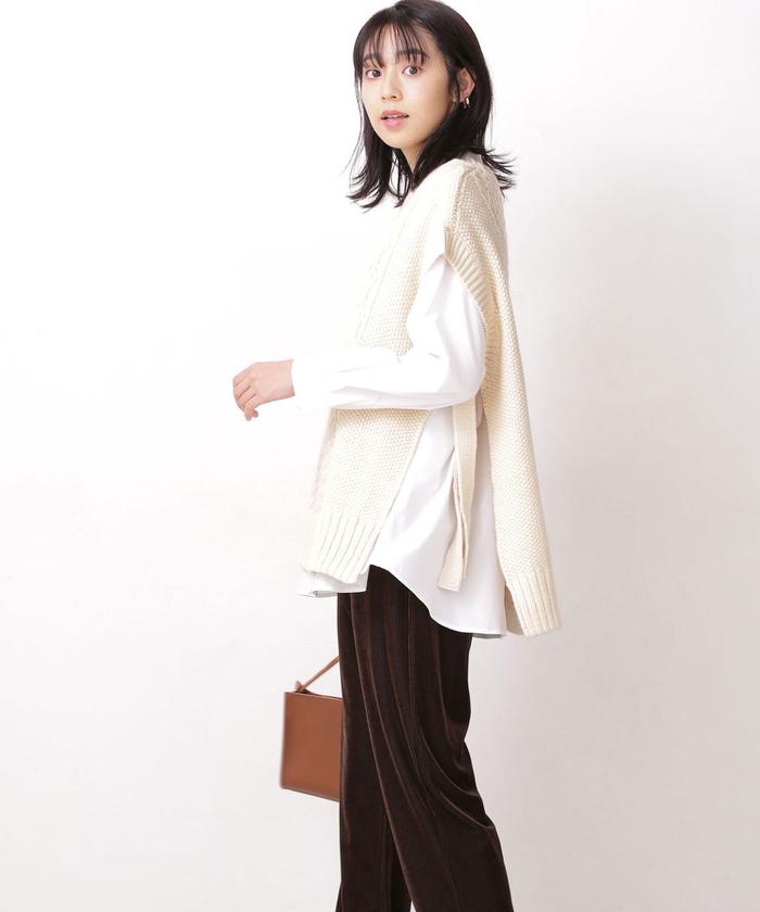 セール 30%OFF】WEB限定/ケーブルニットベスト&スタンドカラー