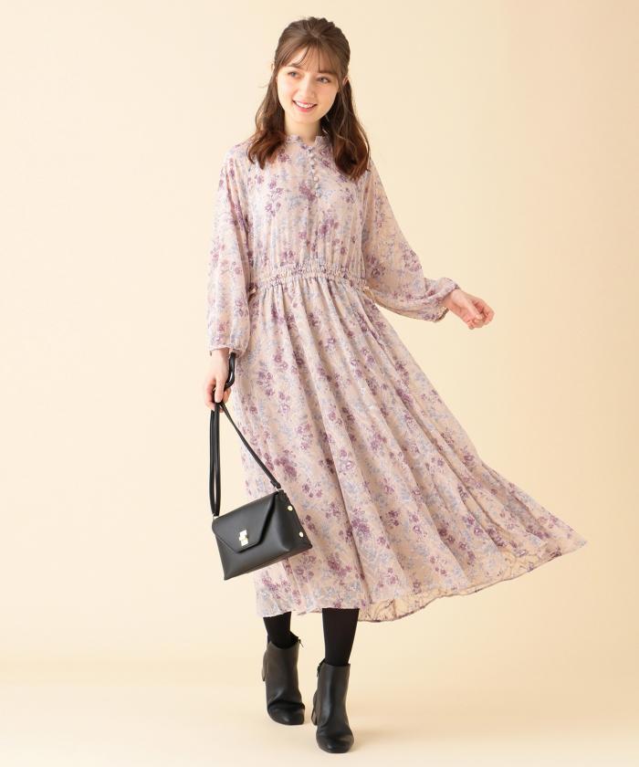 セール 50%OFF】【洗える】シェードmixフラワー ワンピース セール 50%OFF】【洗える】シェードmixフラワー ワンピース