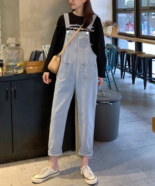 セール デニムサロペット デニムパンツ レディース デニムオーバーオール オールインワン レディース 無地 9分丈 ワイドシルエット ゆったり 体型カバー おしゃれ ショッピングゴー Shoppinggo D Fashion