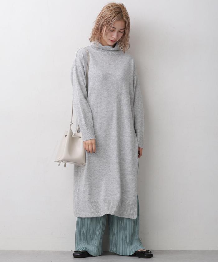 セール 60%OFF】ハイネックニットワンピース×プリーツパンツセット