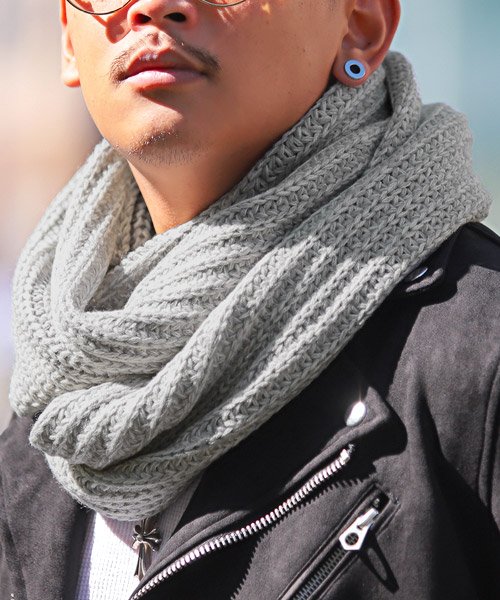 畦編みニットスヌード スヌード マフラー メンズ ネックウォーマー ニット 畦編み ニットスヌード ラグスタイル Luxstyle D Fashion