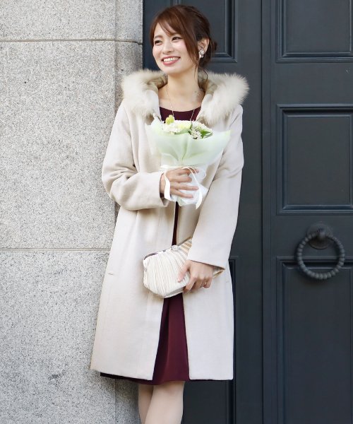 フォックスファーフードロングコート 秋冬 結婚式対応 冬 コート プールヴー Pourvous D Fashion