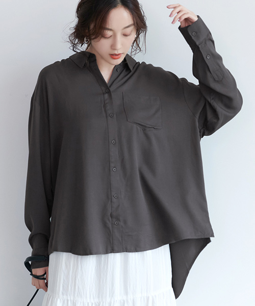 ブローディア BRODIAEA プレミアムコットンドルマン7分袖Tシャツ （ブラック） COSMORAMA COTTON DRAPED LONG SLEEVE BUTTON-UP TURTLENECK TOP