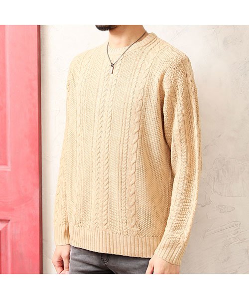 セール ケーブル編みニットメンズ無地タートルネッククルーネックフィッシャーマンセーター マエストーソ Maestoso D Fashion