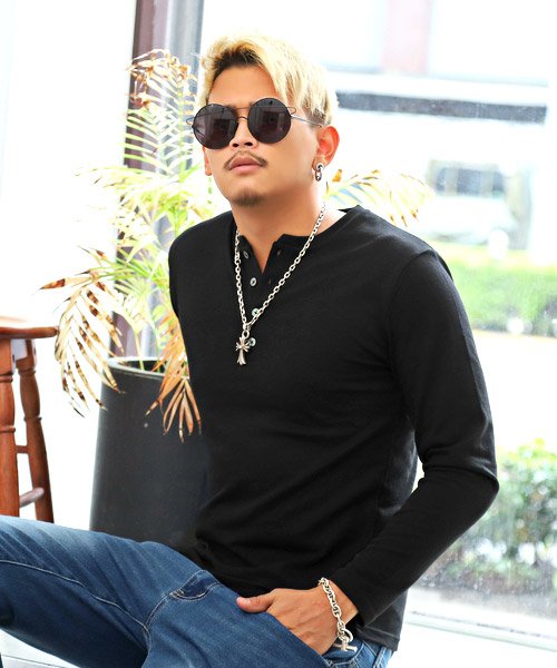 セール スラブヘンリーネック長袖tシャツ ロンｔ メンズ ヘンリーネック 長袖 Tシャツ ラグスタイル Luxstyle D Fashion