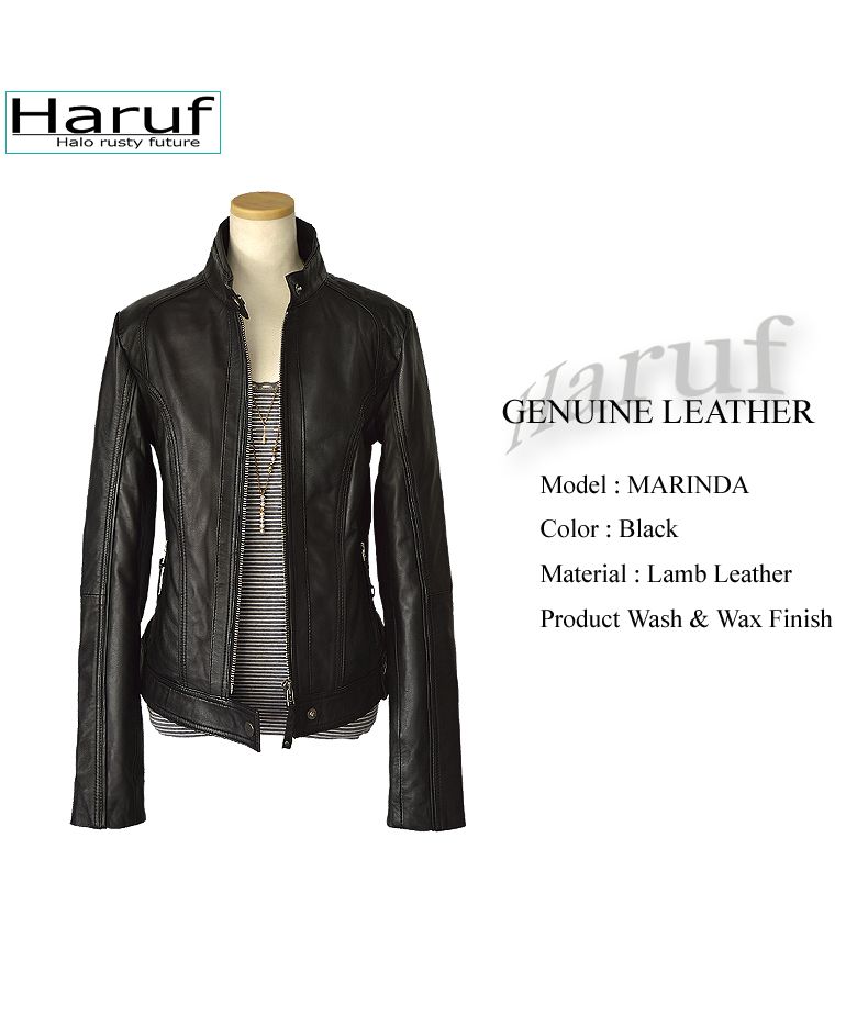 【美品★ラムレザー】Haruf　ハルフ　ノーカラー　ライダース ジャケット　黒 ハルフ Haruf レザージャケット 革ジャン シングルライダース