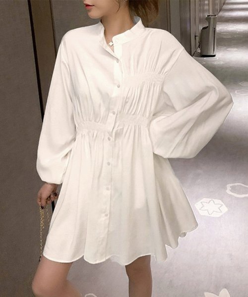 ウエストマーク シャツワンピース レディース チュニックワンピ 白 ミニワンピース 春夏長袖 シャツブラウス ミニミニストア Miniministore D Fashion