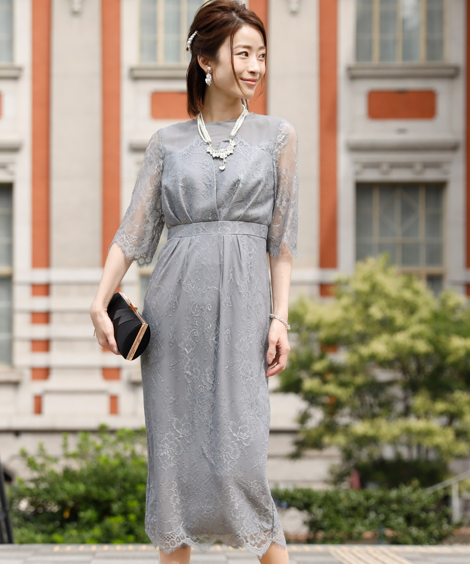 クーポン】スカラップレースシフォンドレス 結婚式 ワンピース
