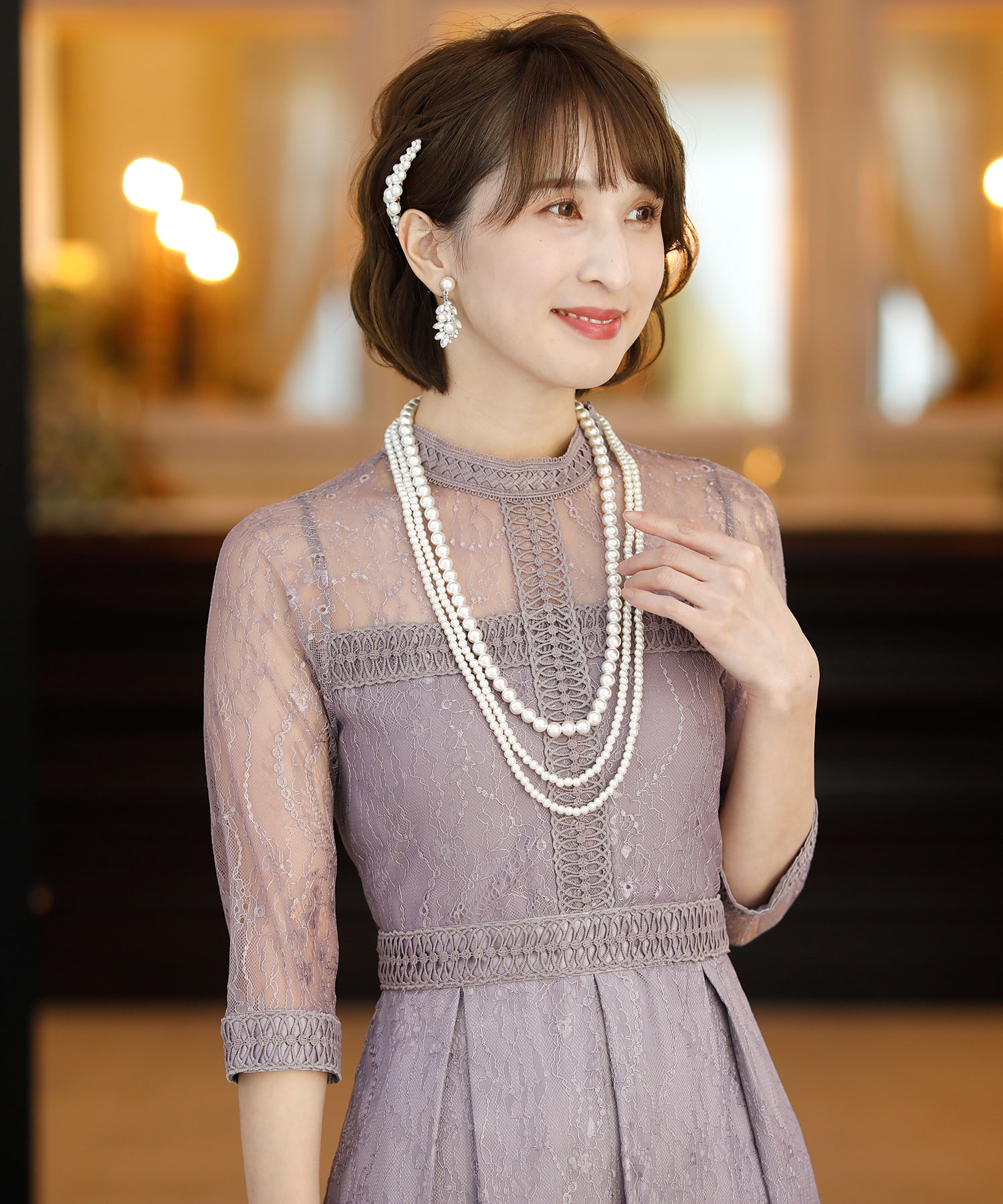 【お値下げ可能！】PourVous 七分袖ワンピース PourVous ドレス ロング＆七分袖フォーマルシアーブラウス結婚式