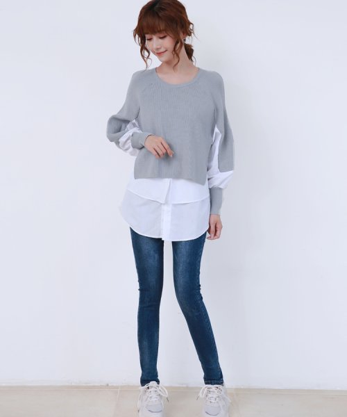 レディースファッション通販 ニット 重ね着風 レディース 秋 冬 春 トップス セーター Uネック 長袖 可愛い おしゃれ きれいめ To N642 ドゥーベル Doux Belle D Fashion