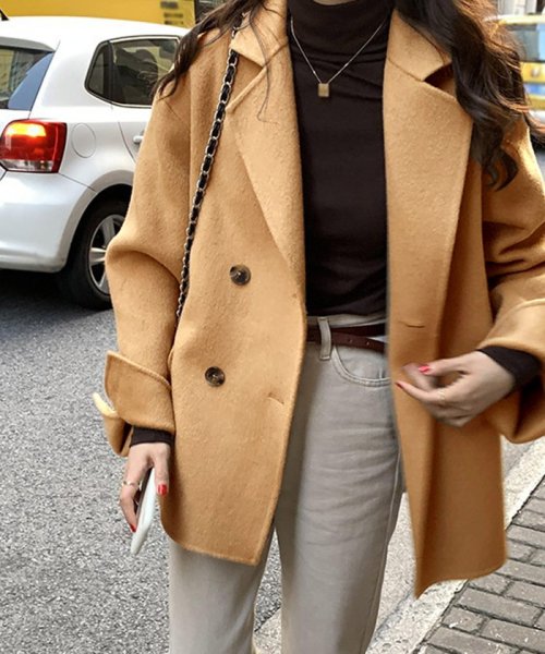 ショート丈 オーバーサイズ Pコート グランディール Grandeir D Fashion ショート丈 オーバーサイズ Pコート グランディール Grandeir D Fashion