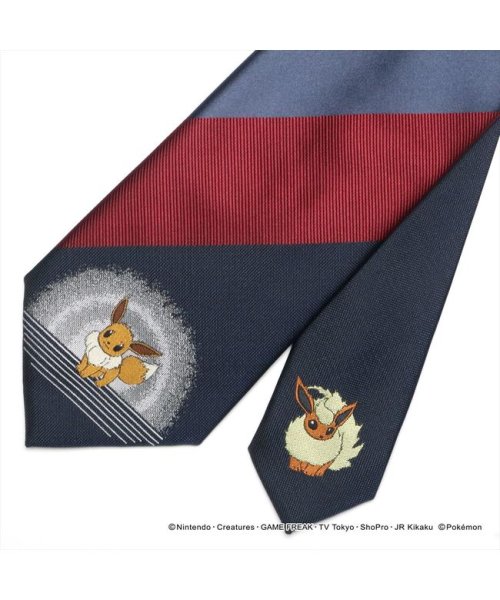 Pokemon ポケモン イーブイ ネクタイ エンジ系 ストライプ柄 小剣切り替え ブリックハウス Brickhouse D Fashion Pokemon ポケモン イーブイ ネクタイ エンジ系 ストライプ柄 小剣切り替え ブリックハウス Brickhouse D Fashion