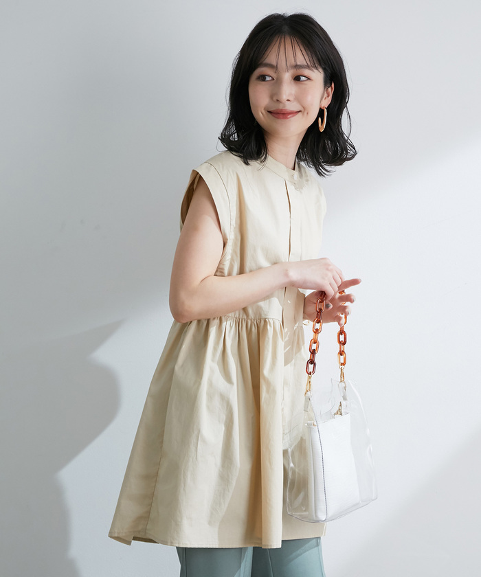 セール 50%OFF】タイプライター前あきギャザー切替チュニック
