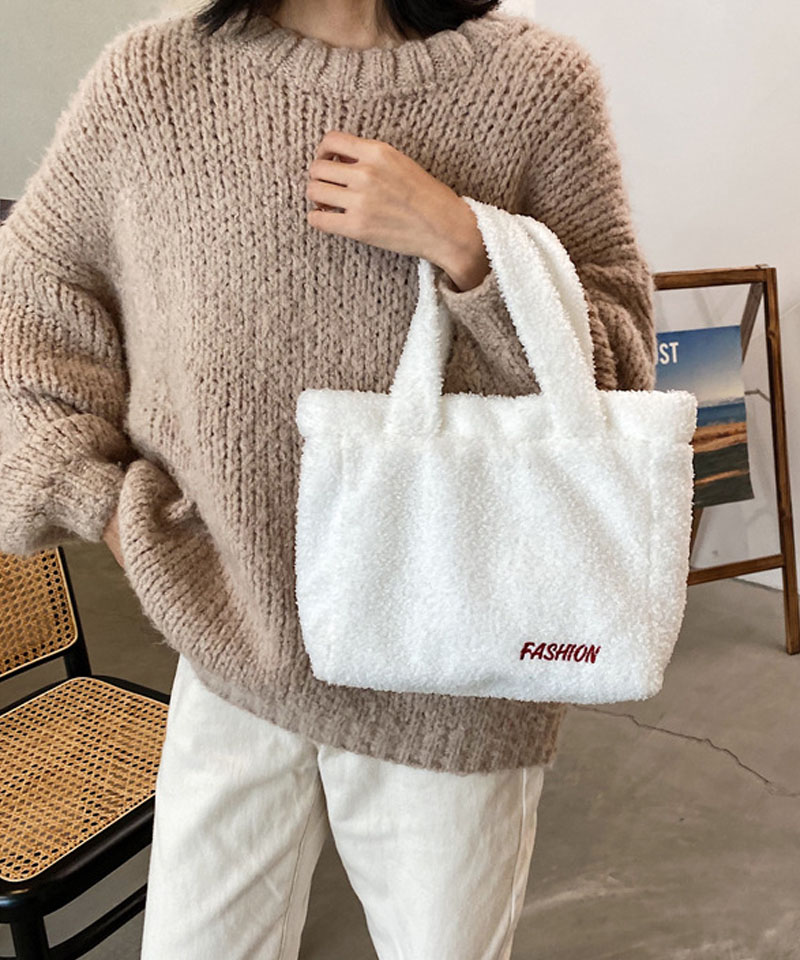 お洒落 フェイクムートン ボア トートバッグ 6色 チェーン i402 Autumn&Winter Fluffy Tote Handbag Luxury Plush Designer Top