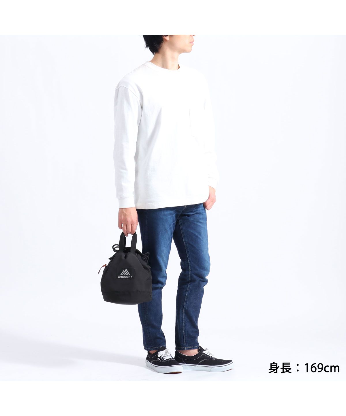 GREGORY ネイビー 巾着袋 前面ポケット付き