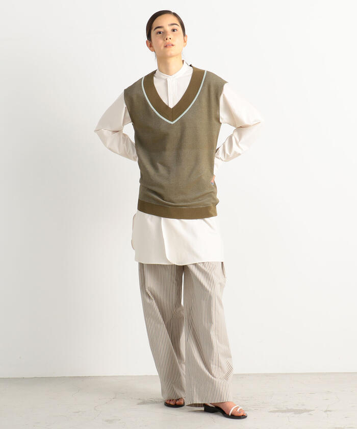 セール 40%OFF】コットンストライプ ギャザーワイドパンツ