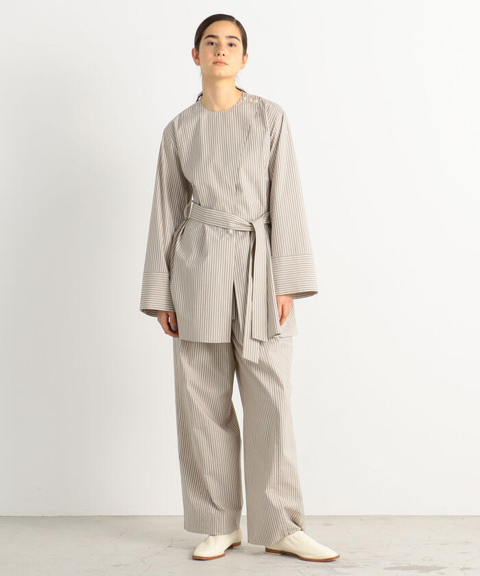 セール 40%OFF】コットンストライプ ギャザーワイドパンツ