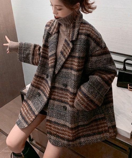 セール チェスター コート レディース アウター トレンチコート ショート丈 グレンチェック中綿ジャケット 秋冬 ゆったり 韓国風 ミニミニストア Miniministore D Fashion