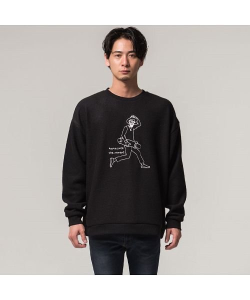 Cavaria キャバリア イラスト刺繍入りクルーネック長袖ニットトレーナー キャバリア Cavaria D Fashion Cavaria キャバリア イラスト刺繍入りクルーネック長袖ニットトレーナー キャバリア Cavaria D Fashion