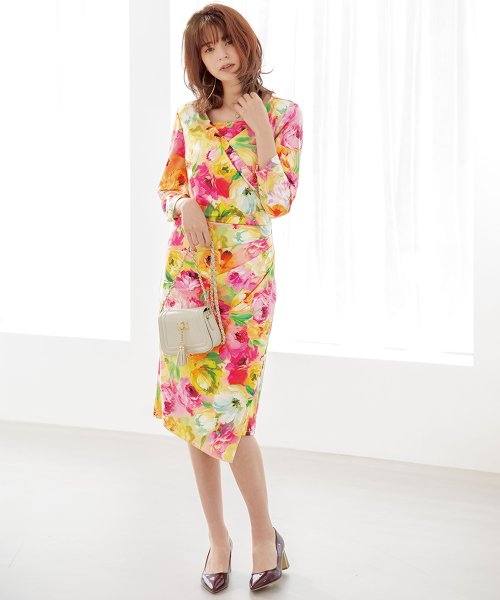 ジャージー素材ぼかし花柄カシュクールワンピース ラナン Ranan D Fashion ジャージー素材ぼかし花柄カシュクールワンピース ラナン Ranan D Fashion