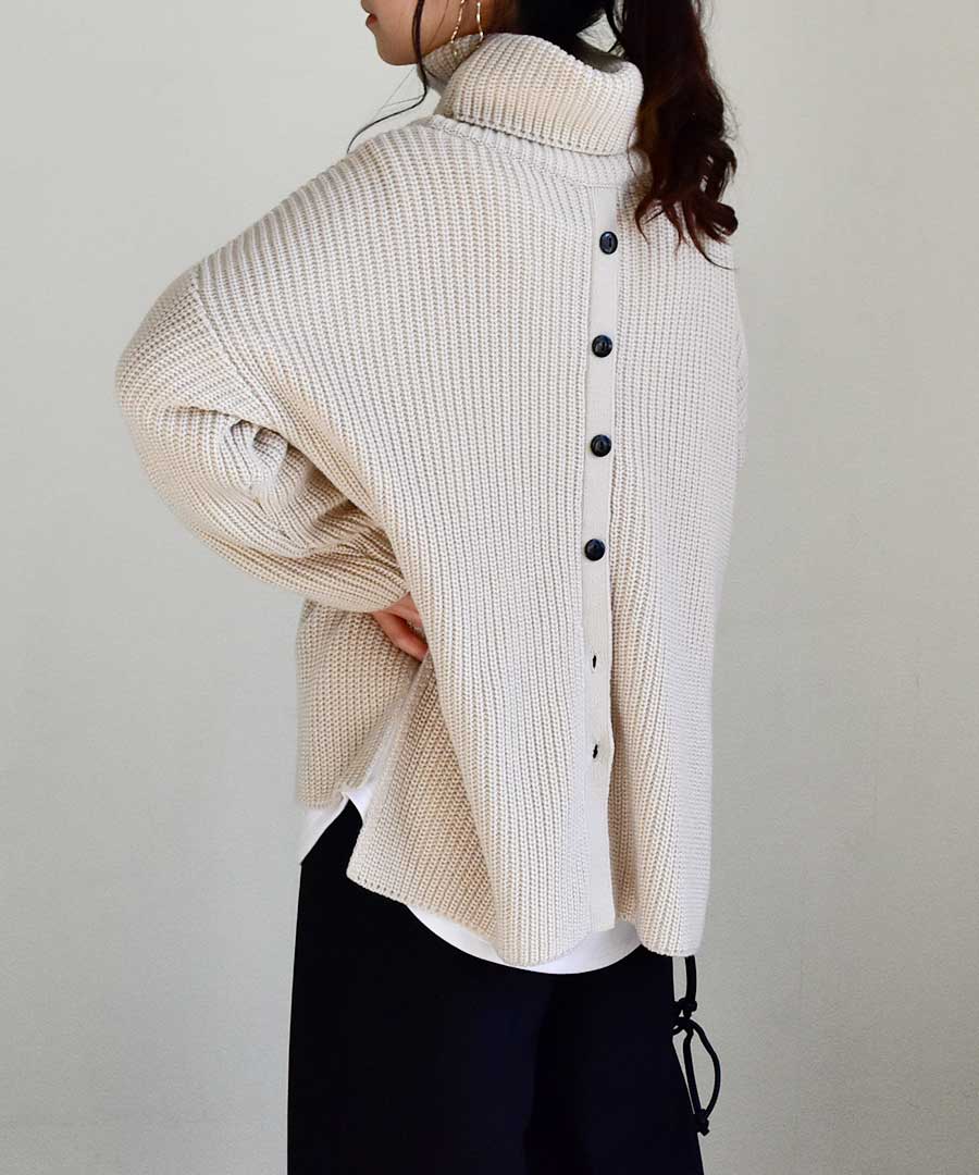 Back button turtleneck knit tops 25075 バックボタンタートルネック