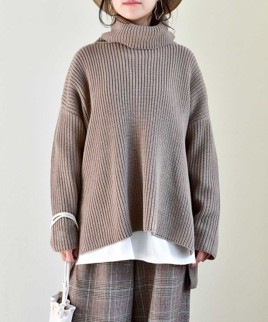 Back button turtleneck knit tops 25075 バックボタンタートルネック