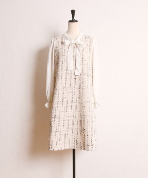 シフォン ツイード切替ボウタイりぼんワンピース トッコクローゼット Tocco Closet D Fashion シフォン ツイード切替ボウタイりぼんワンピース トッコクローゼット Tocco Closet D Fashion