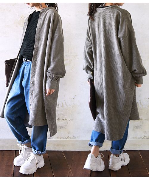 アンドイット and it_ コーデュロイバンドカラーロングシャツ【M