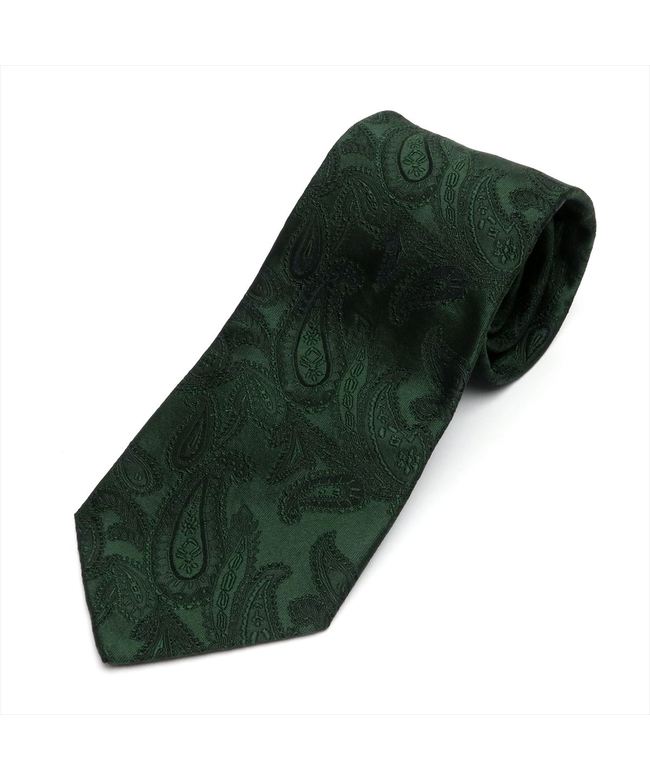 ネクタイ 日本製 絹100% グリーン系 ペイズリー織柄 ビジネス 