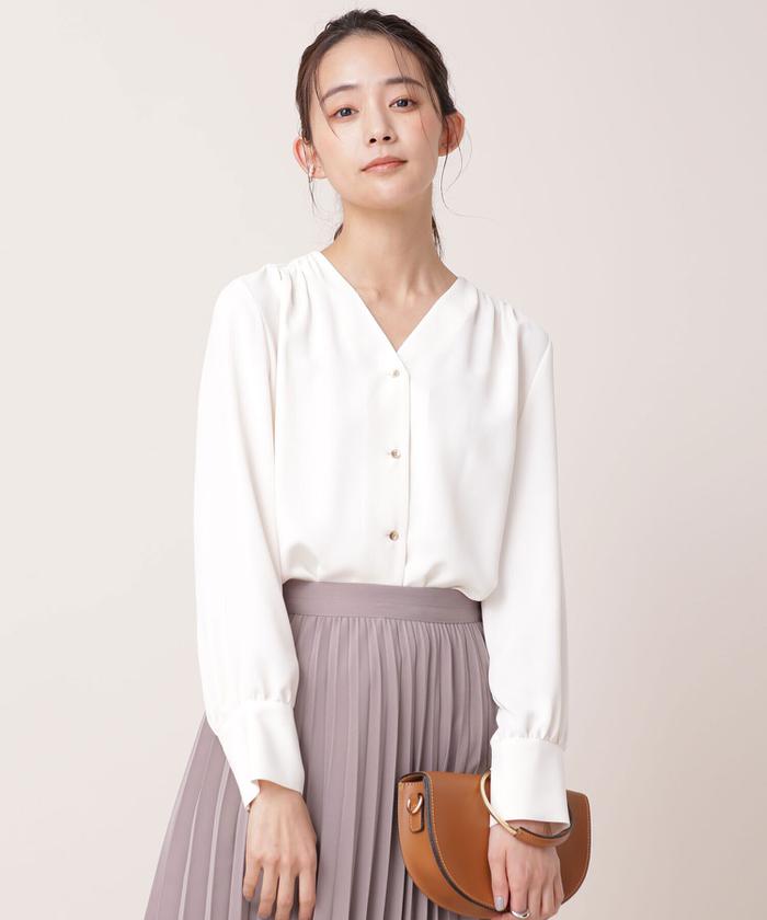 セール 50%OFF】フロント釦Vネックブラウス 長袖 (503671187