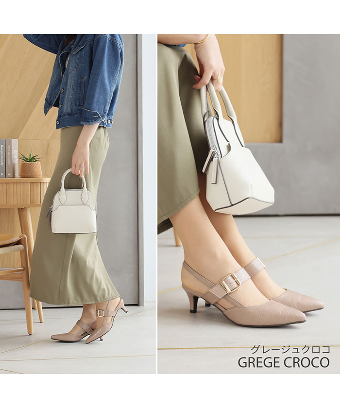 &g’aime バックストラップ　ポインテッド　パンプス ポインテッドトゥメリージェーンパンプスストラップ レディース