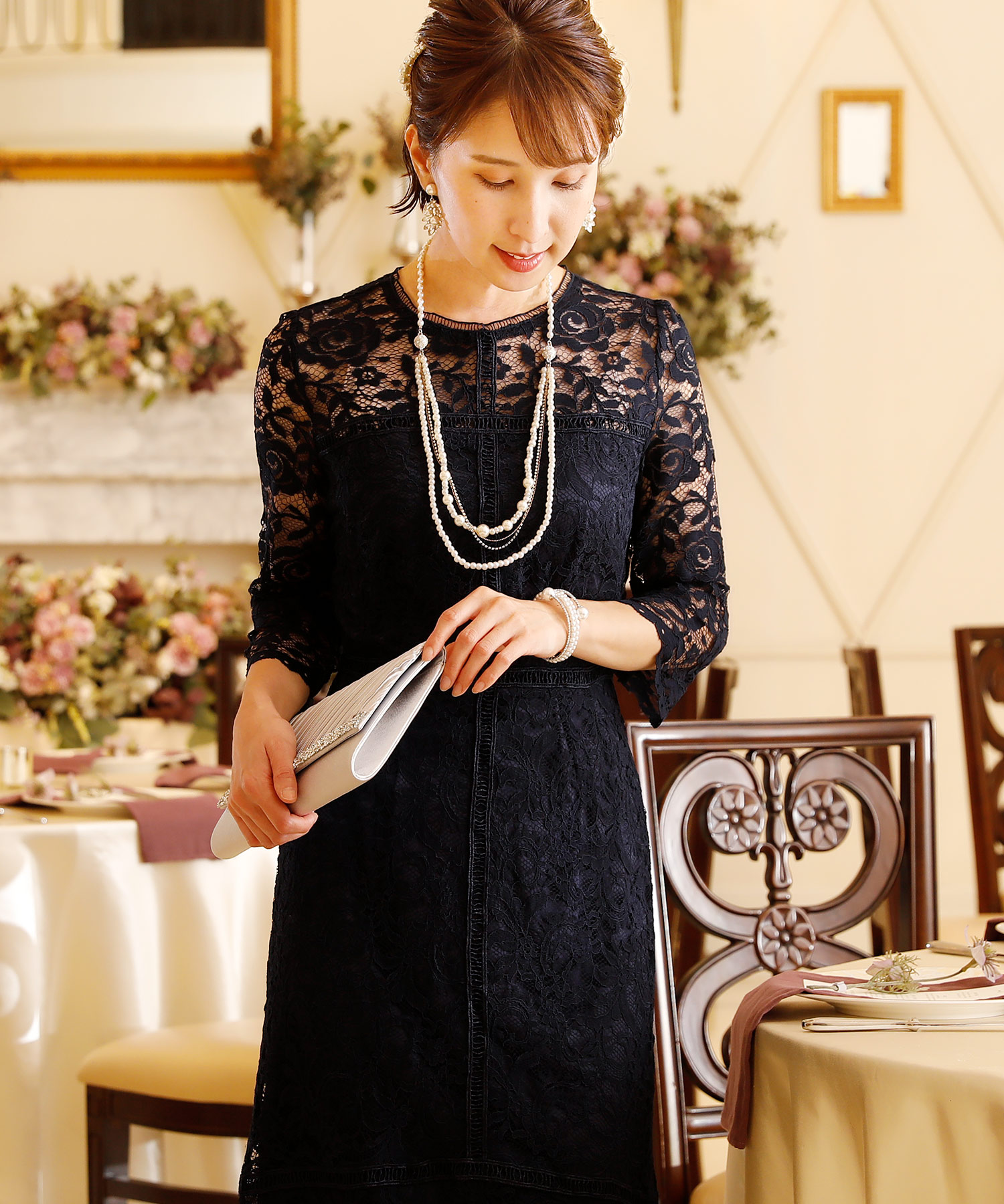 結婚式・入学式ワンピース レース マーメイド ボウタイ 10177 CELFORD｜ボウタイレースマーメイドワンピース