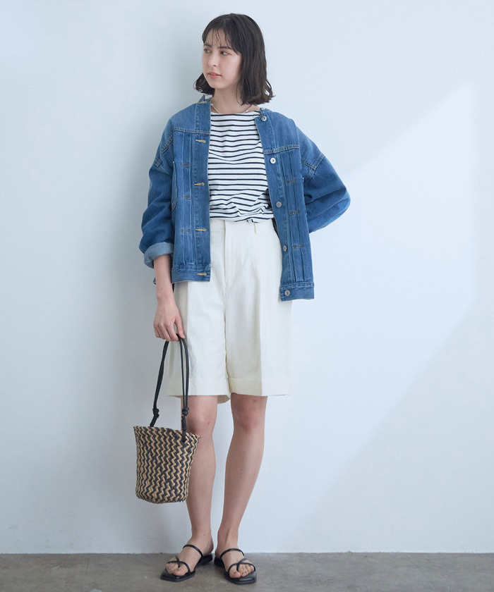 セール 30%OFF】【美人百花4月号掲載】ノーカラーデニムGジャン