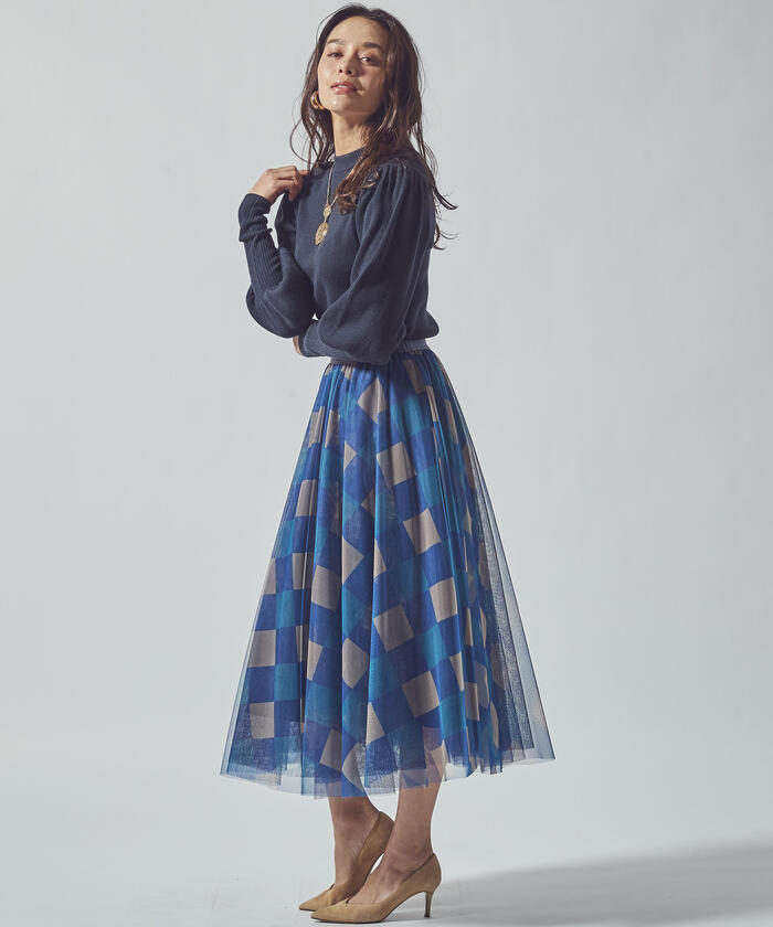 Viaggioblu＊チュールブロックチェックスカート ① ビアッジョブルー Viaggio Blu チュールブロックチェック