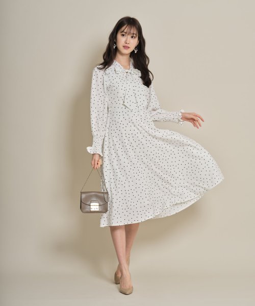 袖口シャーリングドット柄ボウタイりぼんワンピース トッコクローゼット Tocco Closet D Fashion 袖口シャーリングドット柄ボウタイりぼんワンピース トッコクローゼット Tocco Closet D Fashion