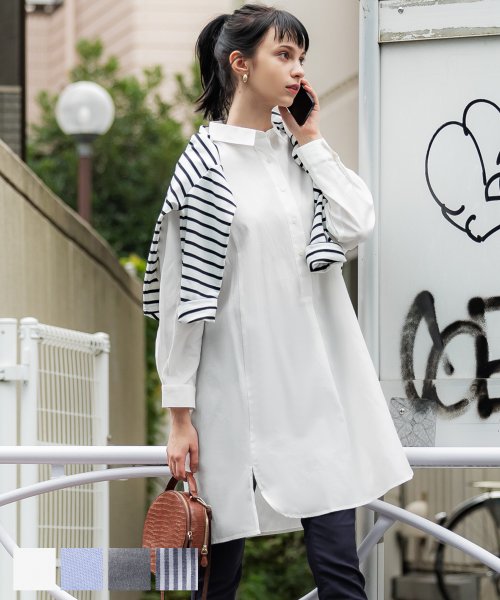 長袖 サイドスリットオックスシャツワンピース コカ Coca D Fashion