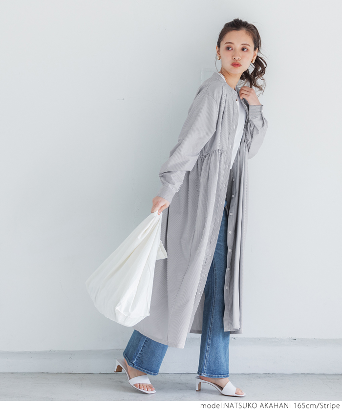 【 】CKJeans ストライプシャツワンピース◆送料無料 ストライプバンドカラーシャツワンピース(503840831) | コカ