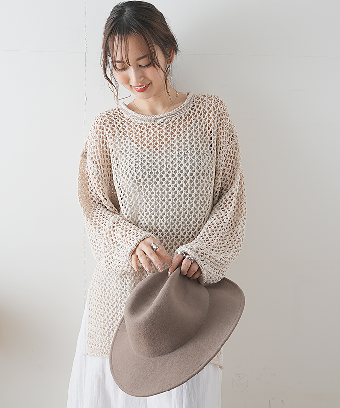 FUMIKA_UCHIDA / KNITTED LINEN LACE-UP LONG SLEEVE (OYSTER