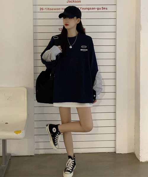 セール 21春夏商品 ストライプドッキングカットソー 韓国ファッション ガーリードール Girly Doll D Fashion セール 21春夏商品 ストライプドッキングカットソー 韓国ファッション ガーリードール Girly Doll D Fashion