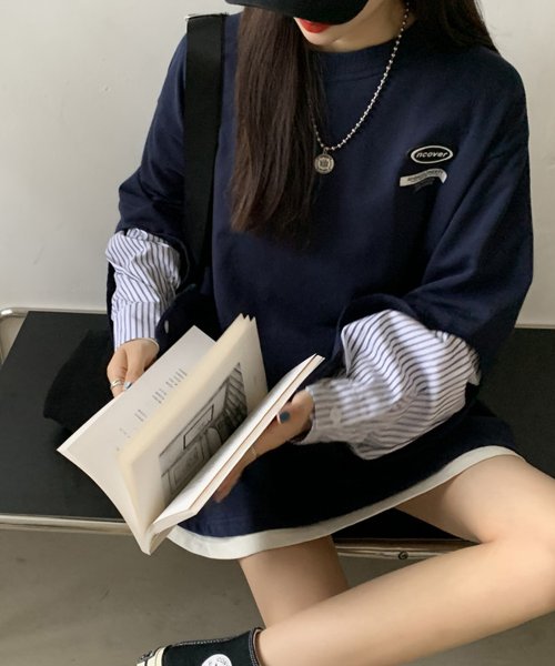 セール 21春夏商品 ストライプドッキングカットソー 韓国ファッション ガーリードール Girly Doll D Fashion セール 21春夏商品 ストライプドッキングカットソー 韓国ファッション ガーリードール Girly Doll D Fashion